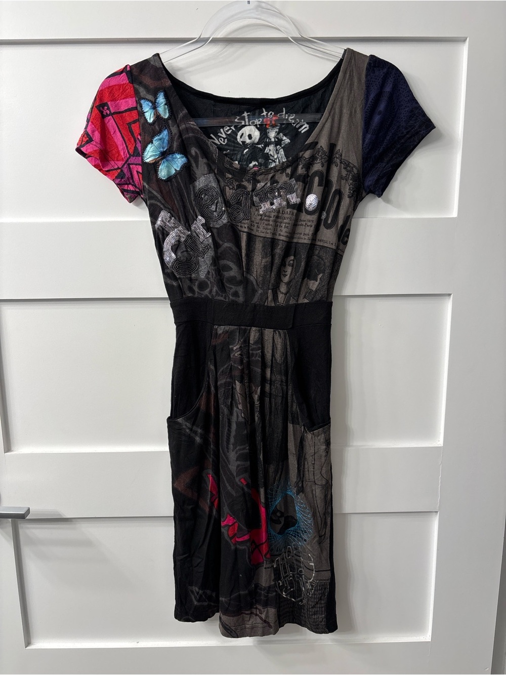 Desigual Black Y2K Euro Graphic Indie MIDI Dress